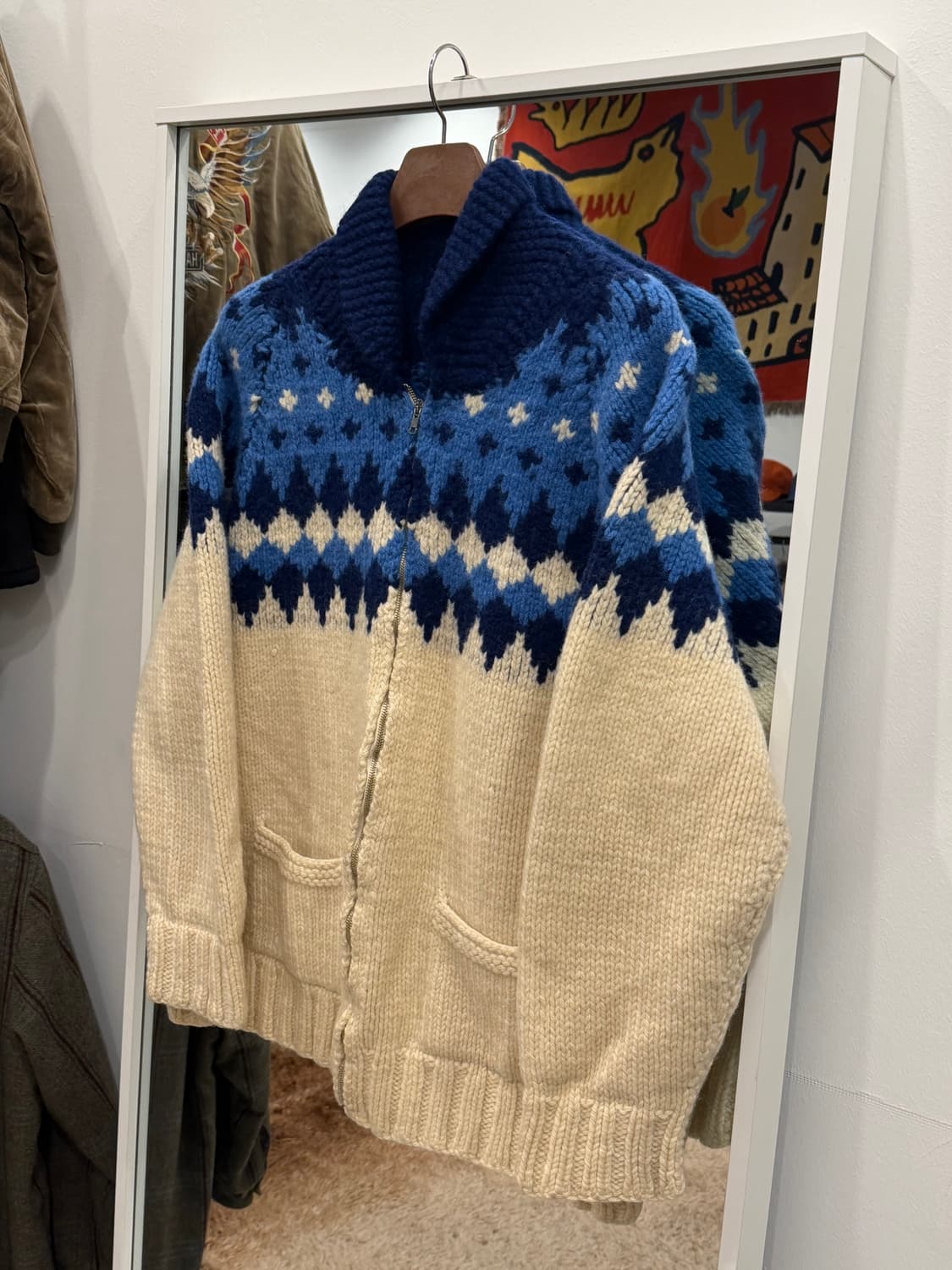 60-70s Vtg 빈티지 헤비울 노르딕 코위찬 니트 집업 상품이미지1