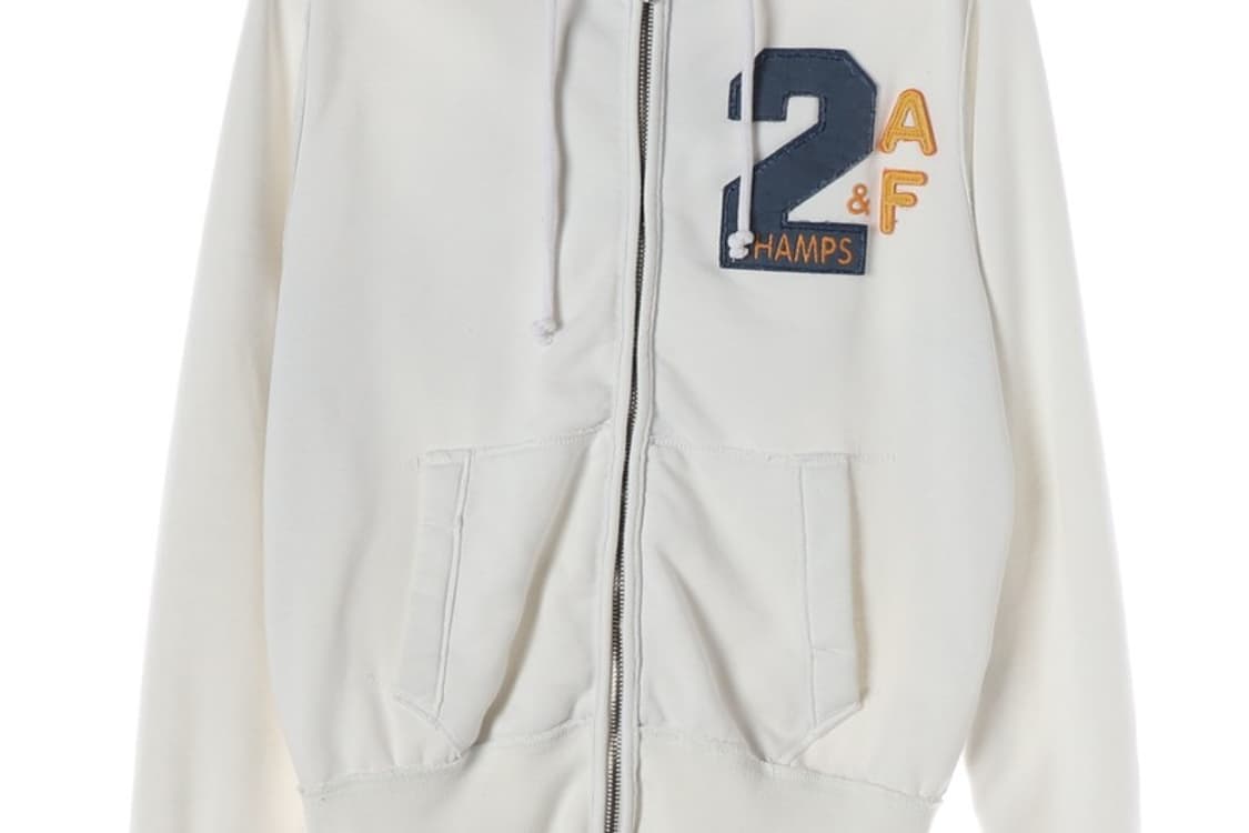 아베크롬비 앤 피치 빈티지 레터링 화이트 후드 집업 M 상품이미지4