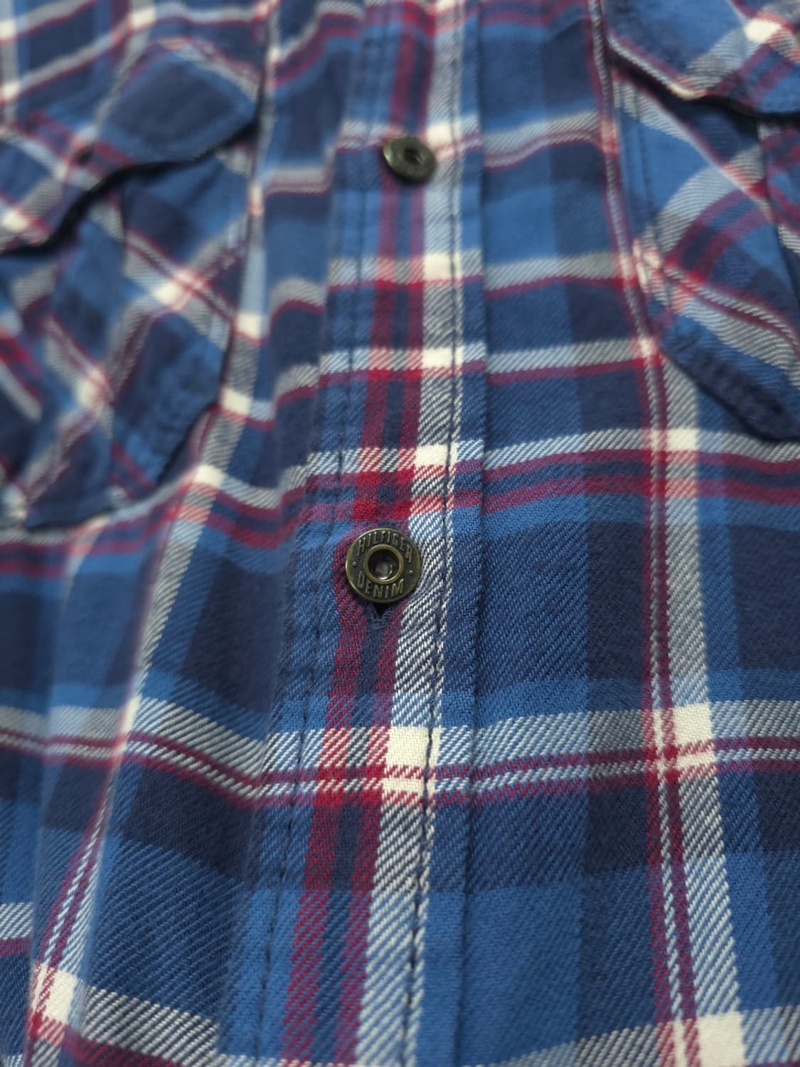 힐피거 데님 남성 블루 레드 체크 플란넬 셔츠 상품이미지6