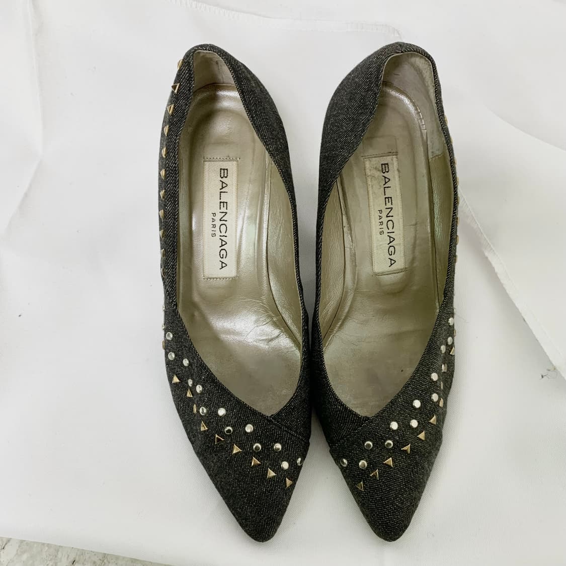 발렌시아가 흑청 데님 스터드 힐 펌프스 225mm 35반 빈티지 구두 상품이미지5