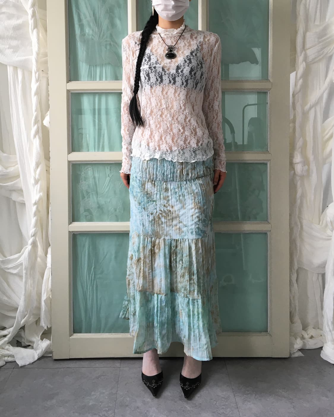 Lace high neck top 상품이미지4