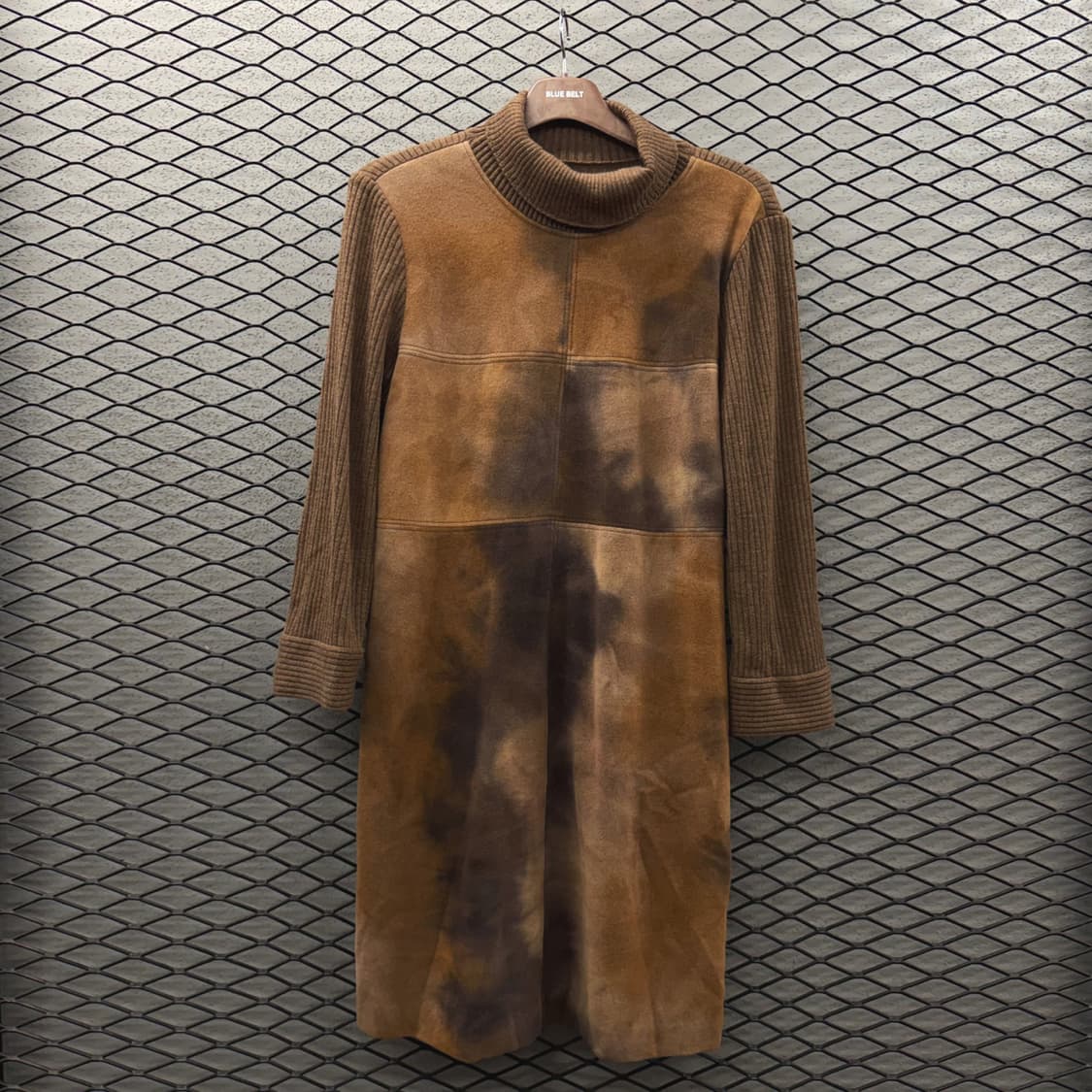 JPN VINTAGE 마블링 패턴 터틀넥 롱 원피스 골지 울패치 상품이미지2