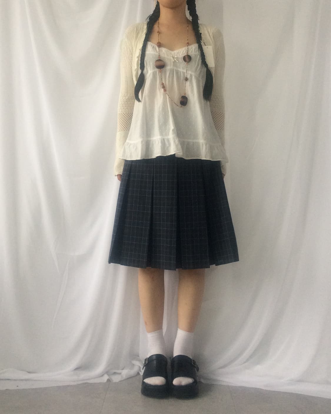 Check pattern pleats midi skirt 상품이미지5