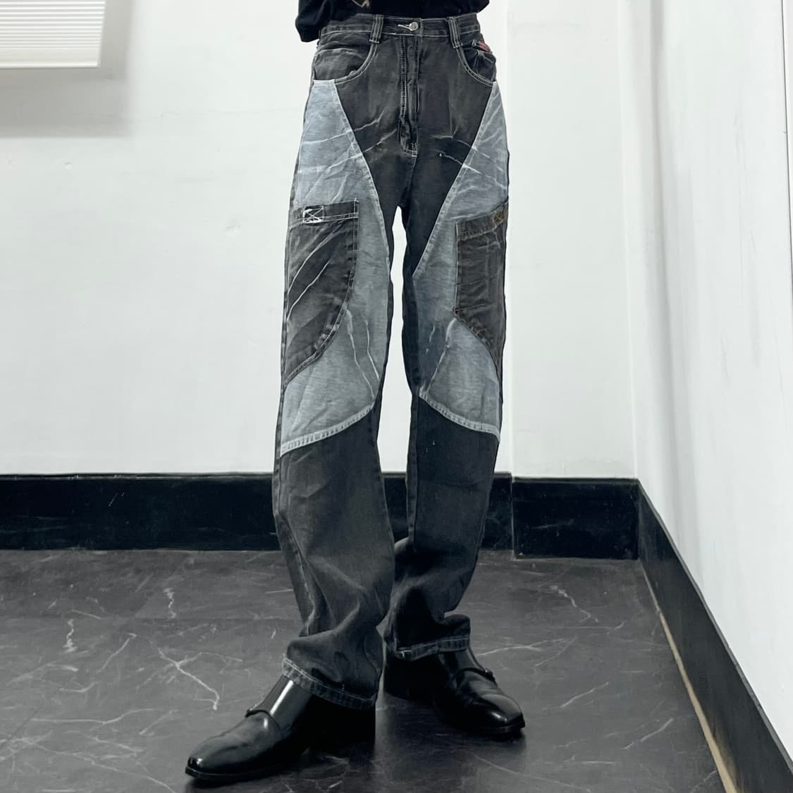 Dermson 흑청 패치워크 와이드 데님 팬츠 상품이미지3