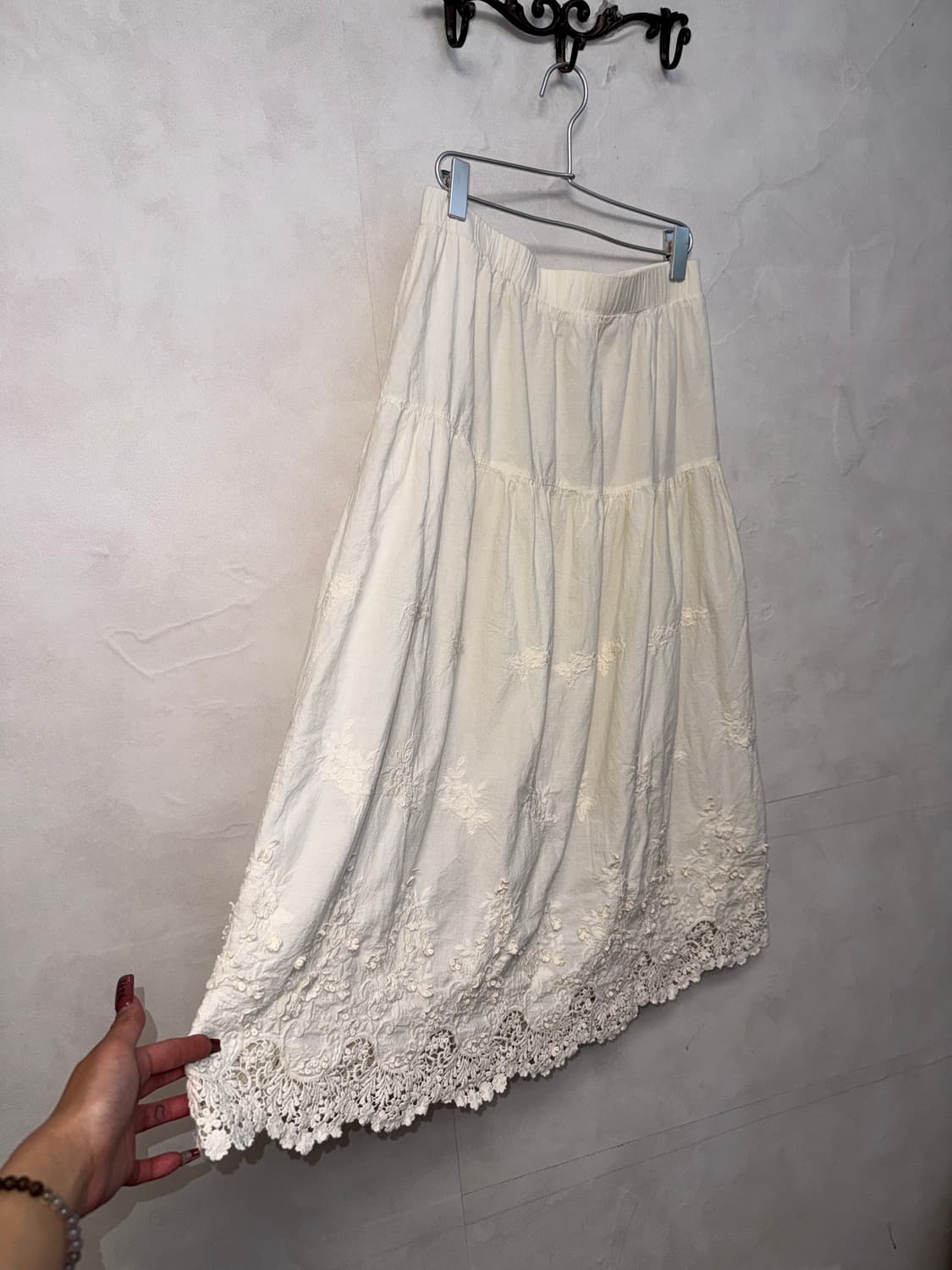 Ivory floral embroidered lace long skirt 상품이미지2