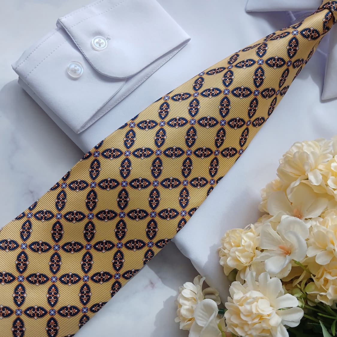 니나리치 실크 옐로우 패턴 넥타이 10cm A+등급 E937 상품이미지6