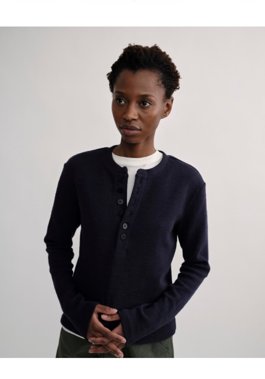 BUTTON HENLEY NECK (navy) 2size 상품이미지2
