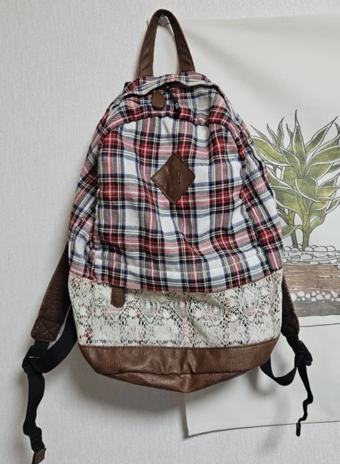 일본 빈티지 체크무늬 백팩/모리걸 상품이미지1