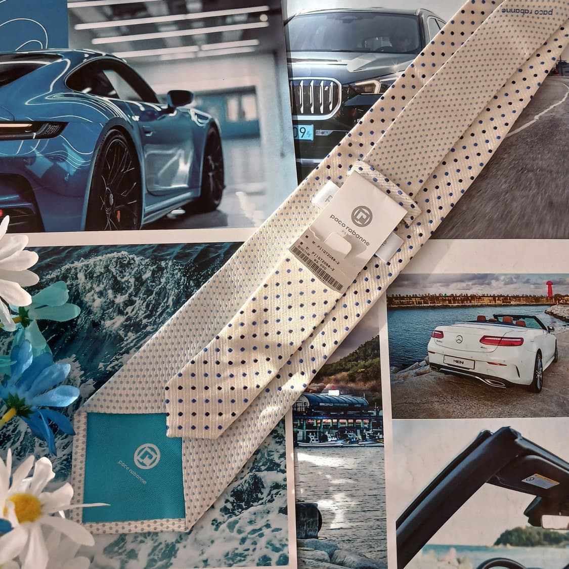 파코라반 실크 화이트&블루 도트 넥타이 9.2cm 새상품 A19064
 상품이미지4