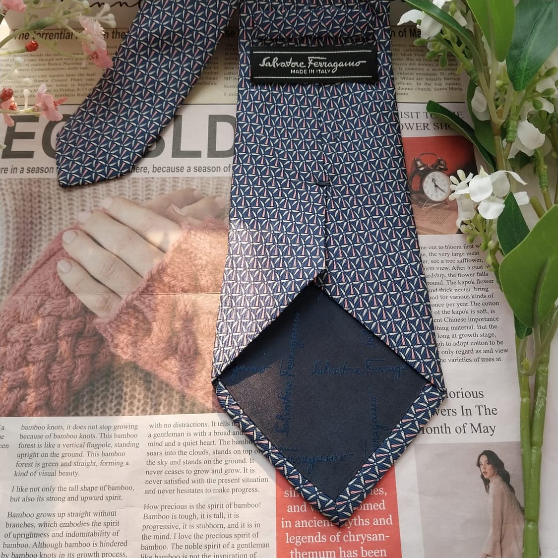 페라가모 실크 네이비 바람개비 패턴 넥타이 8.9cm A+등급 K1704 상품이미지8