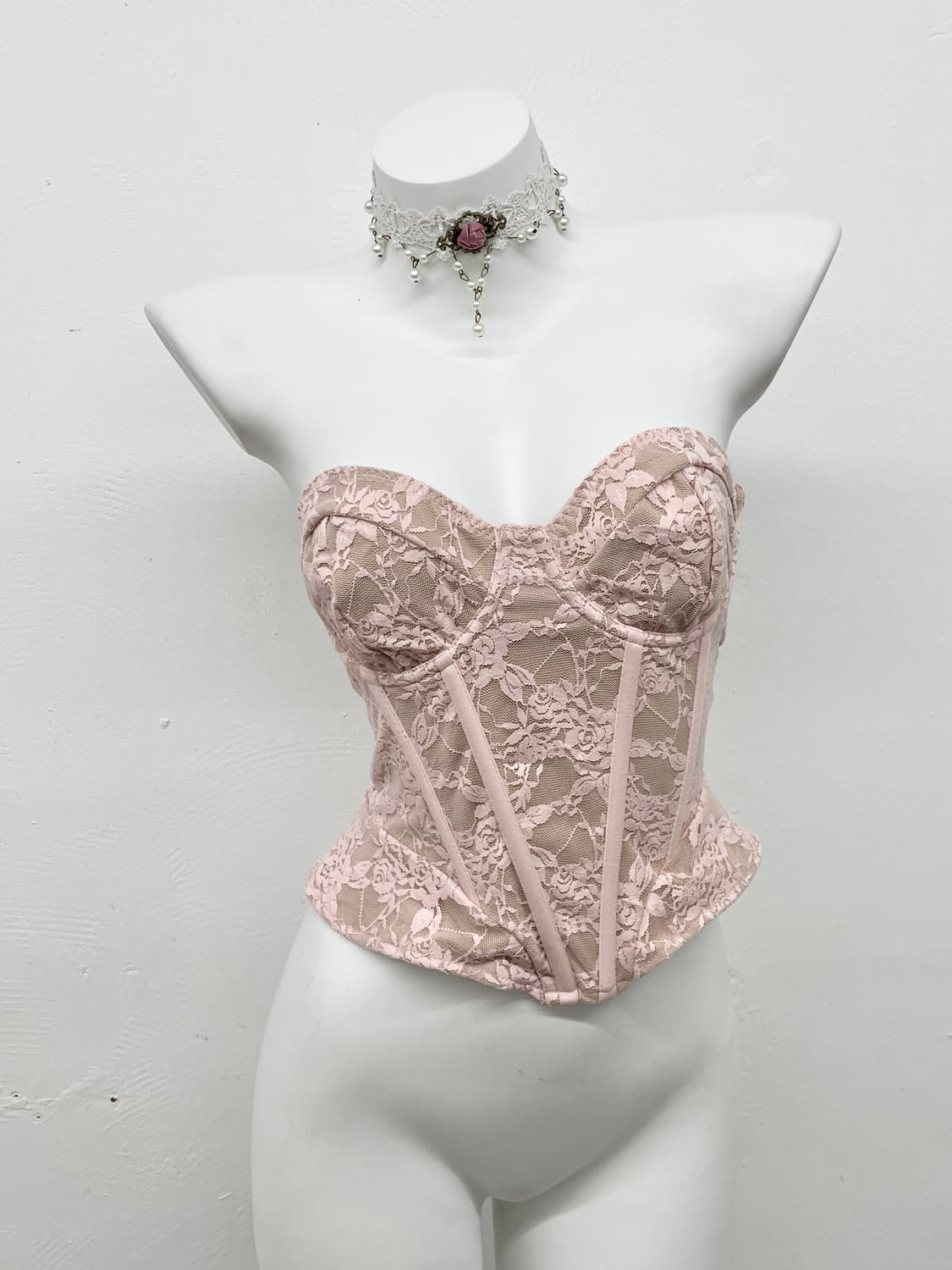 핑크 로즈 레이스 코르셋 상품이미지1