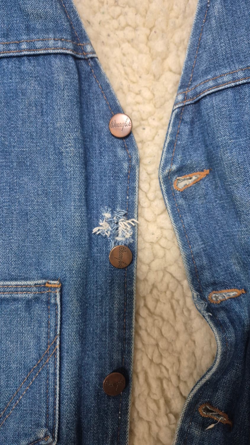 80s Made in USA 랭글러 워크 양털 청조끼 상품이미지3