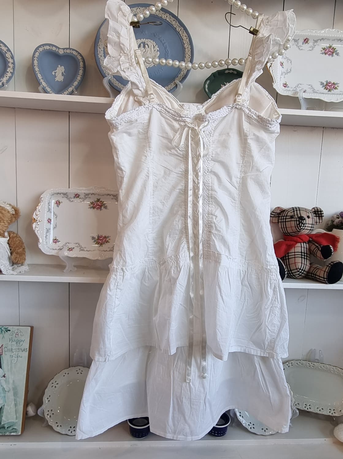 화이트 코튼 레이스 슬리브리스 원피스 상품이미지7