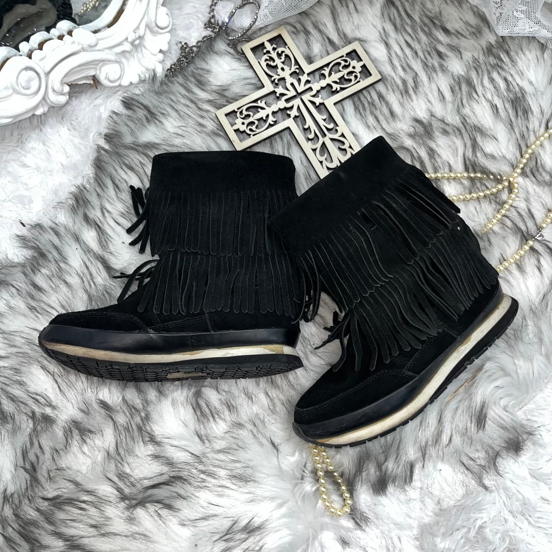 빈티지 프린지 블랙 부츠 상품이미지1