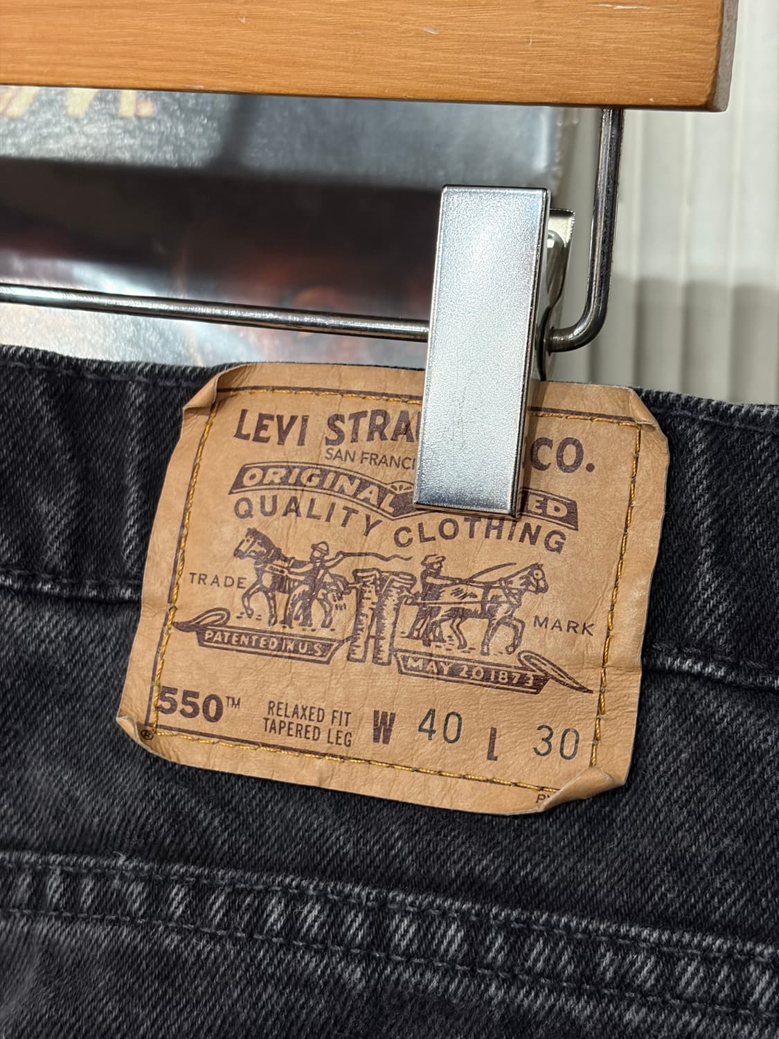 J32 90s USA 리바이스 550 흑청 데님팬츠 40X30 상품이미지4