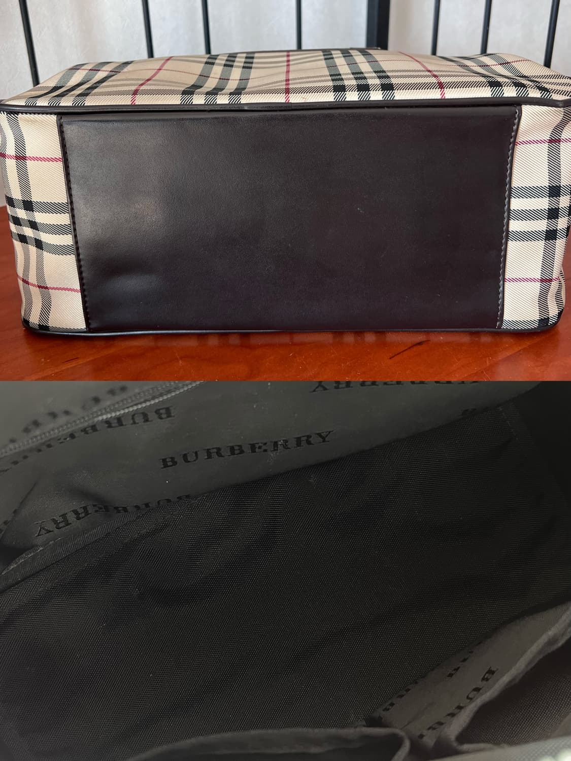 2000s Burberry 베이지 노바 체크 브라운 트리밍 보스턴 토트백 상품이미지10