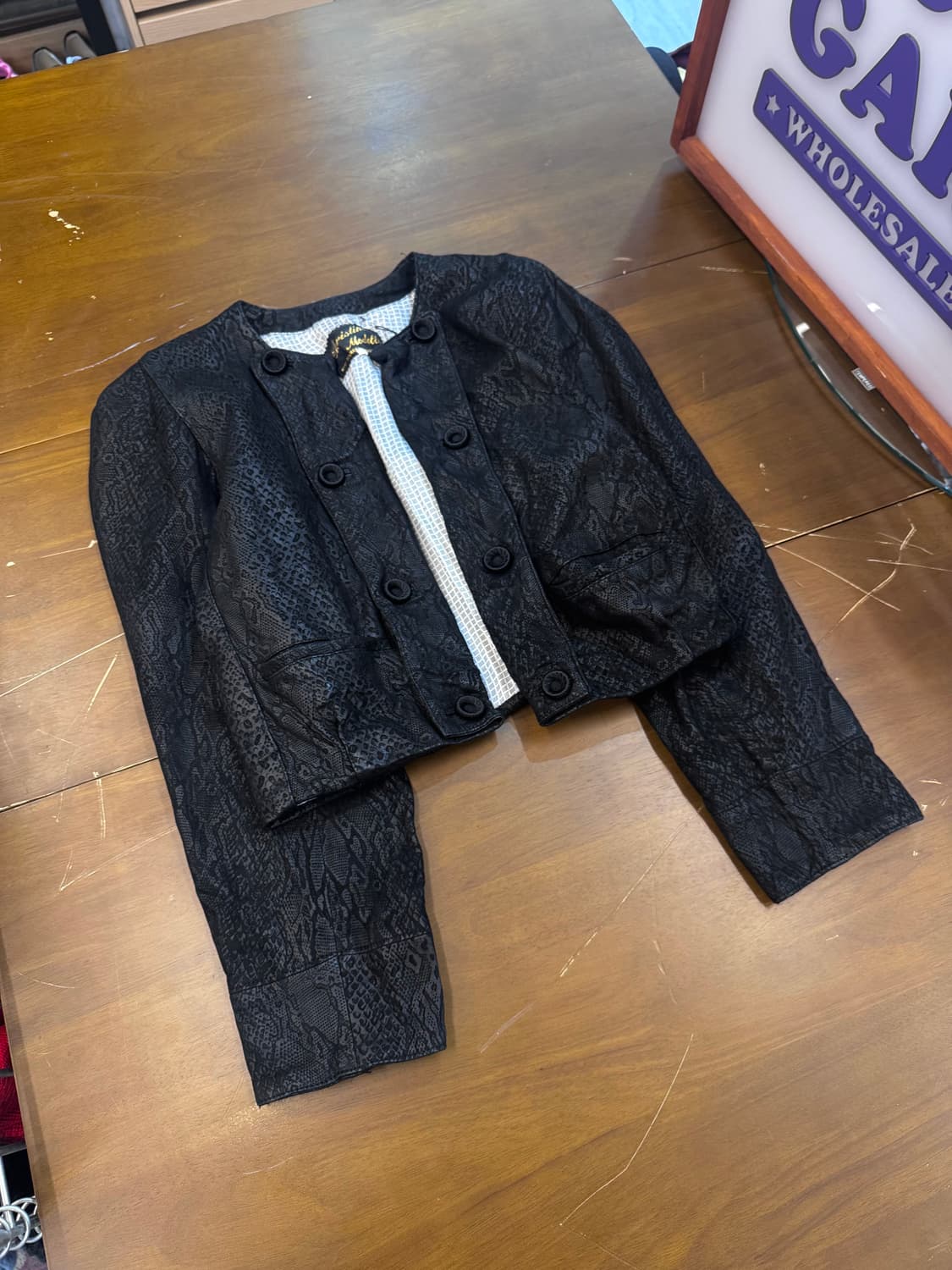 일본빈티지 패턴 레더 크롭 트위드 자켓 B160 상품이미지1