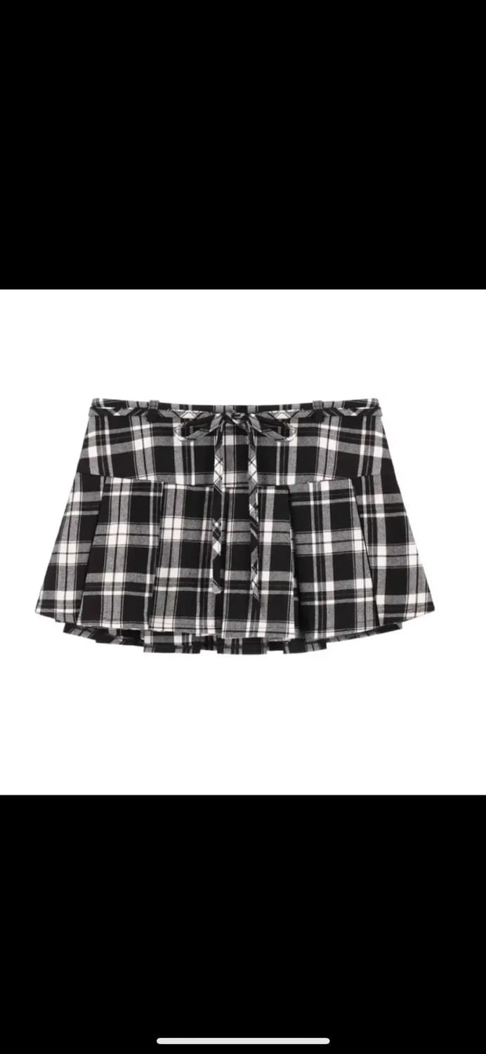 클리시어 허깅 리본 플리츠 체크 스커트 S 더티스 쓰리타임즈 상품이미지1