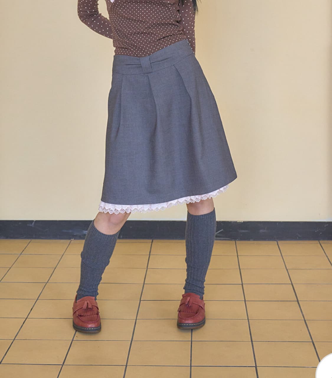 샤키리 Bow Wool Lace Skirt_Grey 미디 스커트  상품이미지1