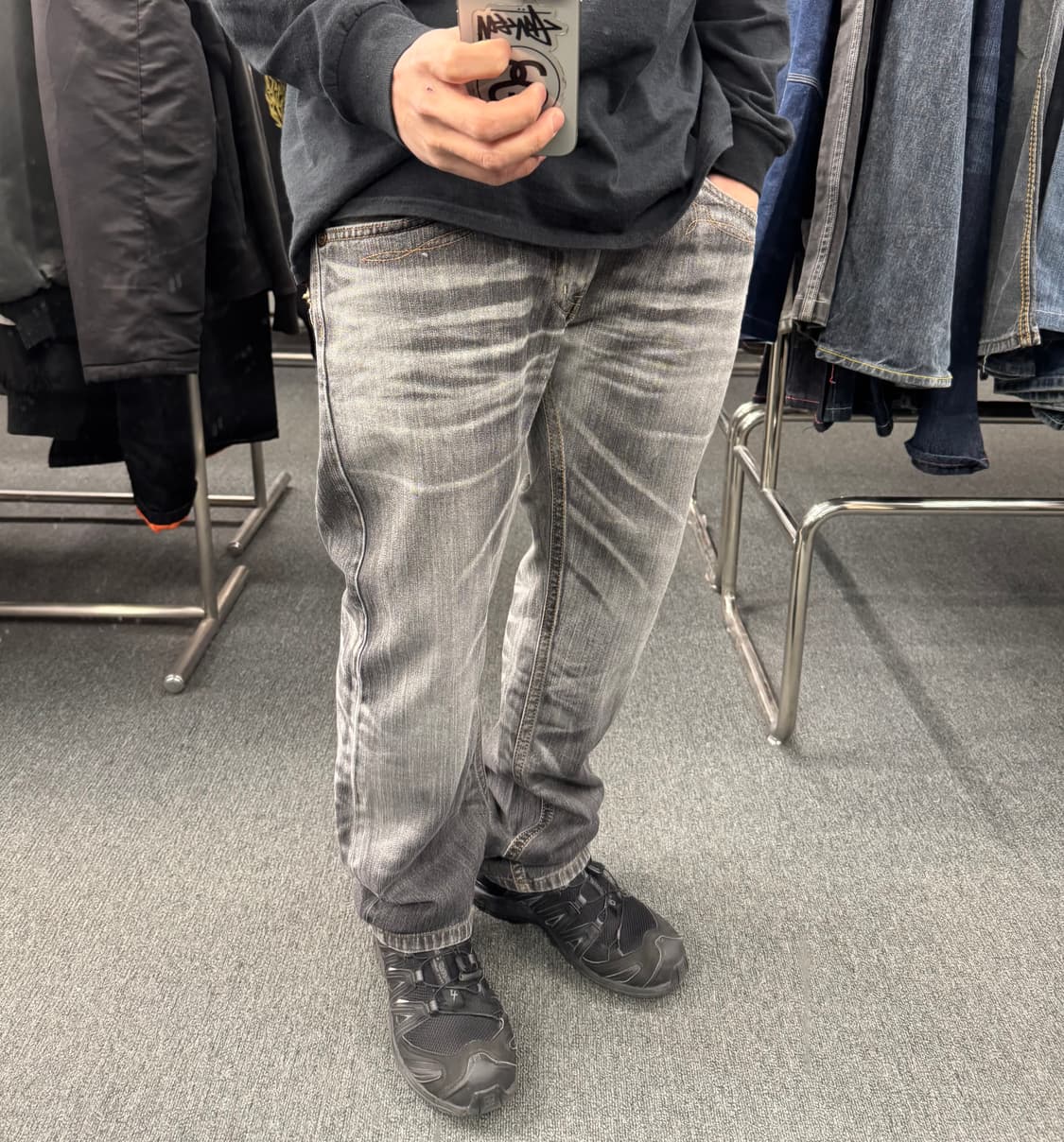 32)에드윈 빈티지 워싱 웨스턴 콘쵸 버튼 그레이 데님팬츠  상품이미지2