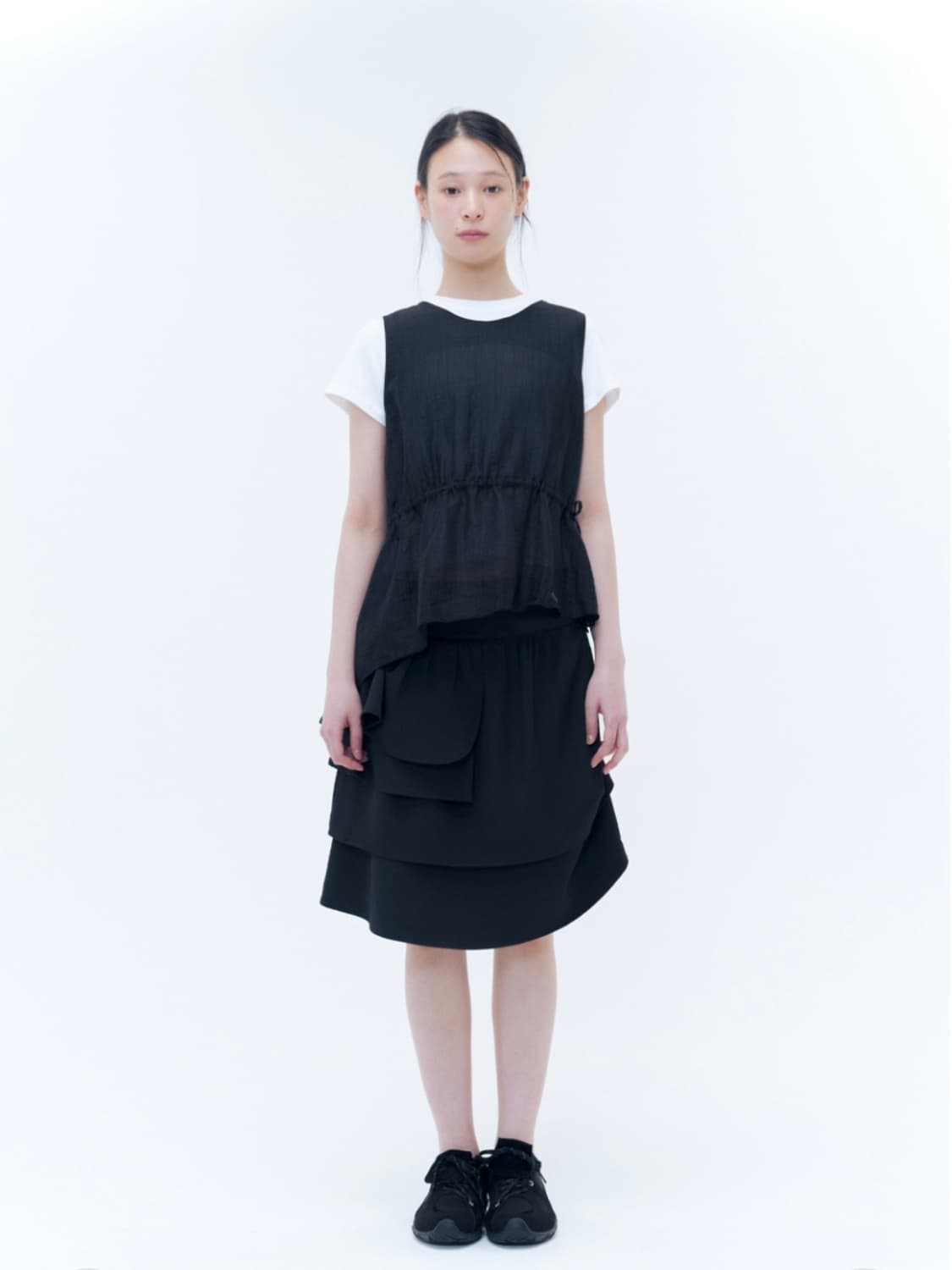 미세키서울 언발란스 레이어드 미디 스커트 블랙 1SIZE 상품이미지4