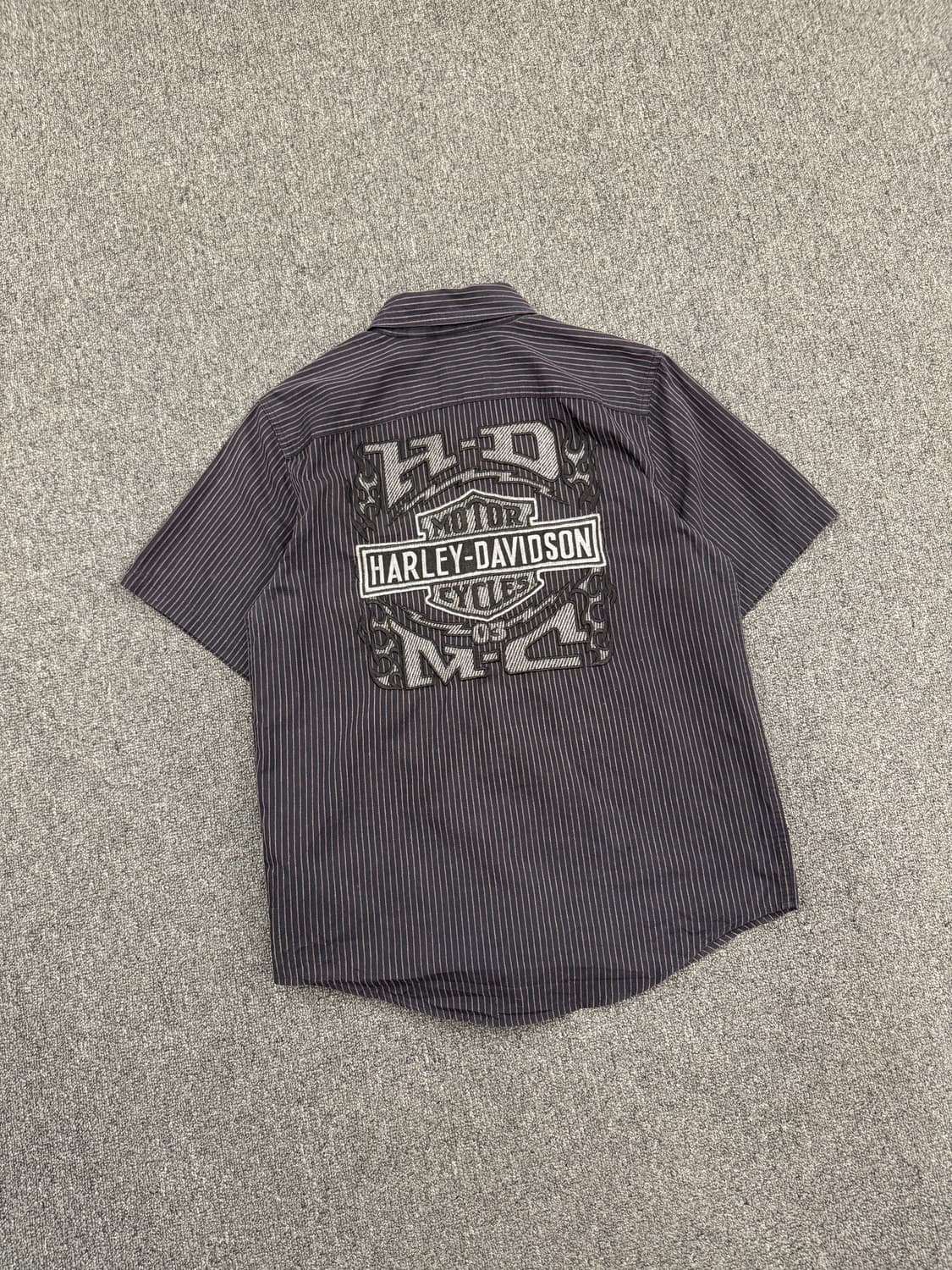 S)할리데이비슨 빈티지 후면 자수 스트라이프 반팔 셔츠(오염) 상품이미지7