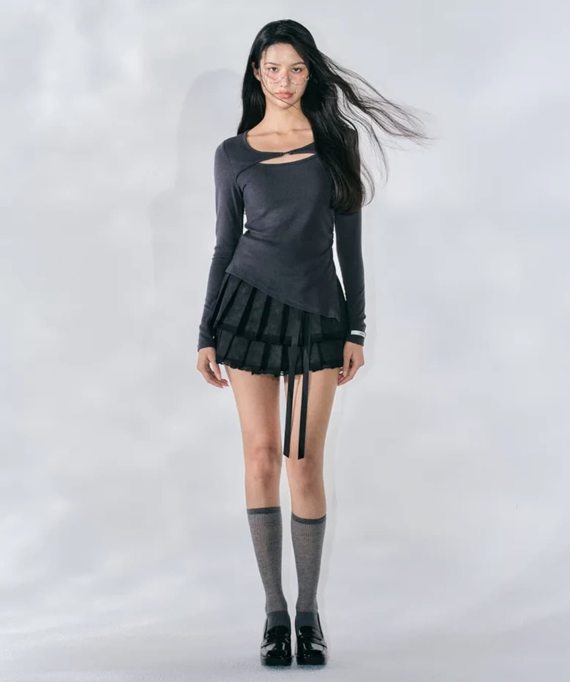 새상품)) 제로플래닛 클레어 비건 레더 플리츠 스커트 블랙 상품이미지4