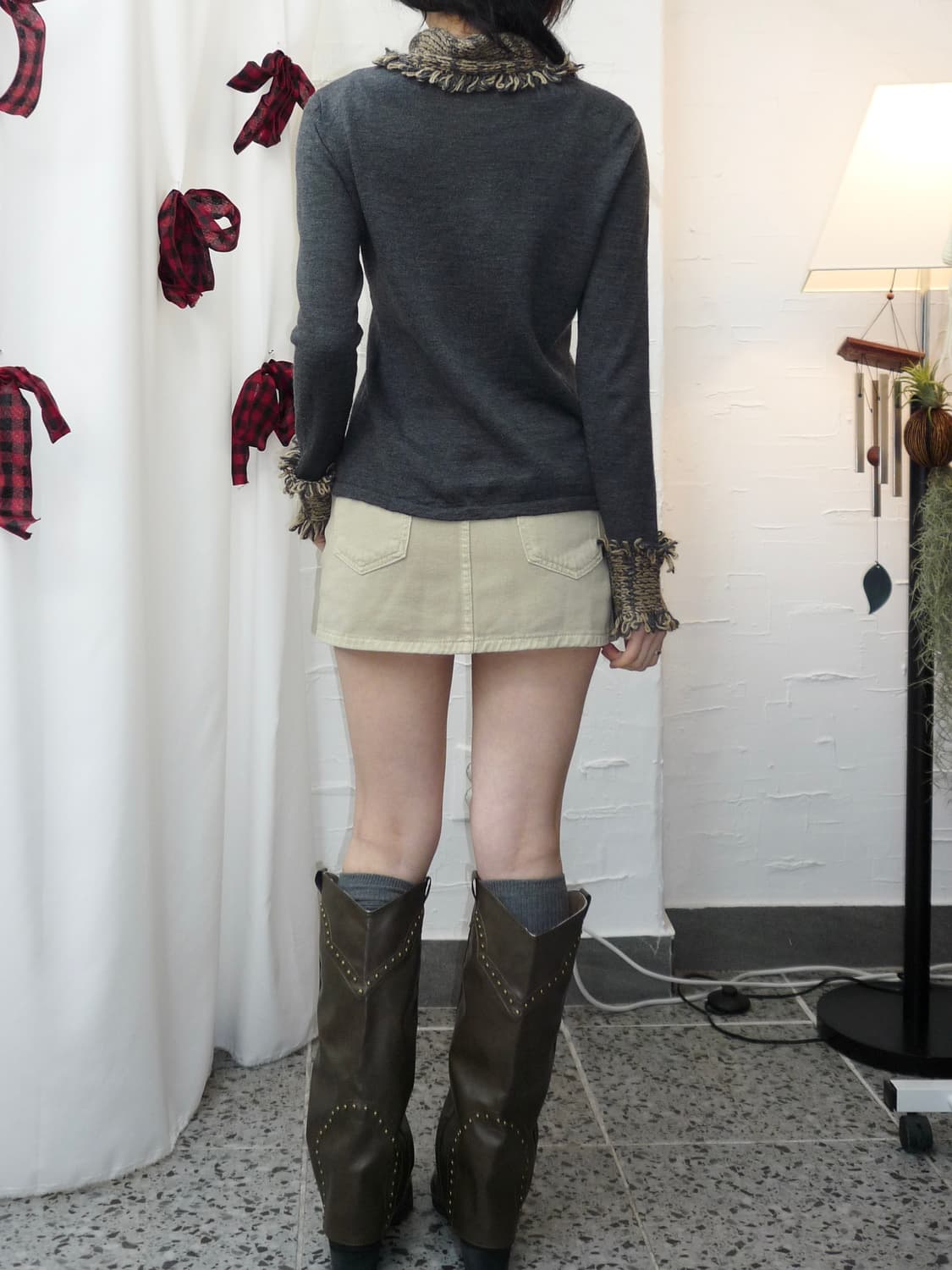 Vintage flower charcoal knit 상품이미지4