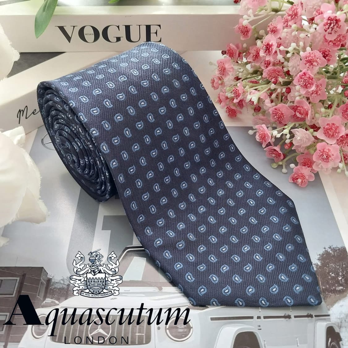 아쿠아스큐텀 실크 네이비 페이즐리 넥타이 9.4cm A+등급 K2154
 상품이미지2
