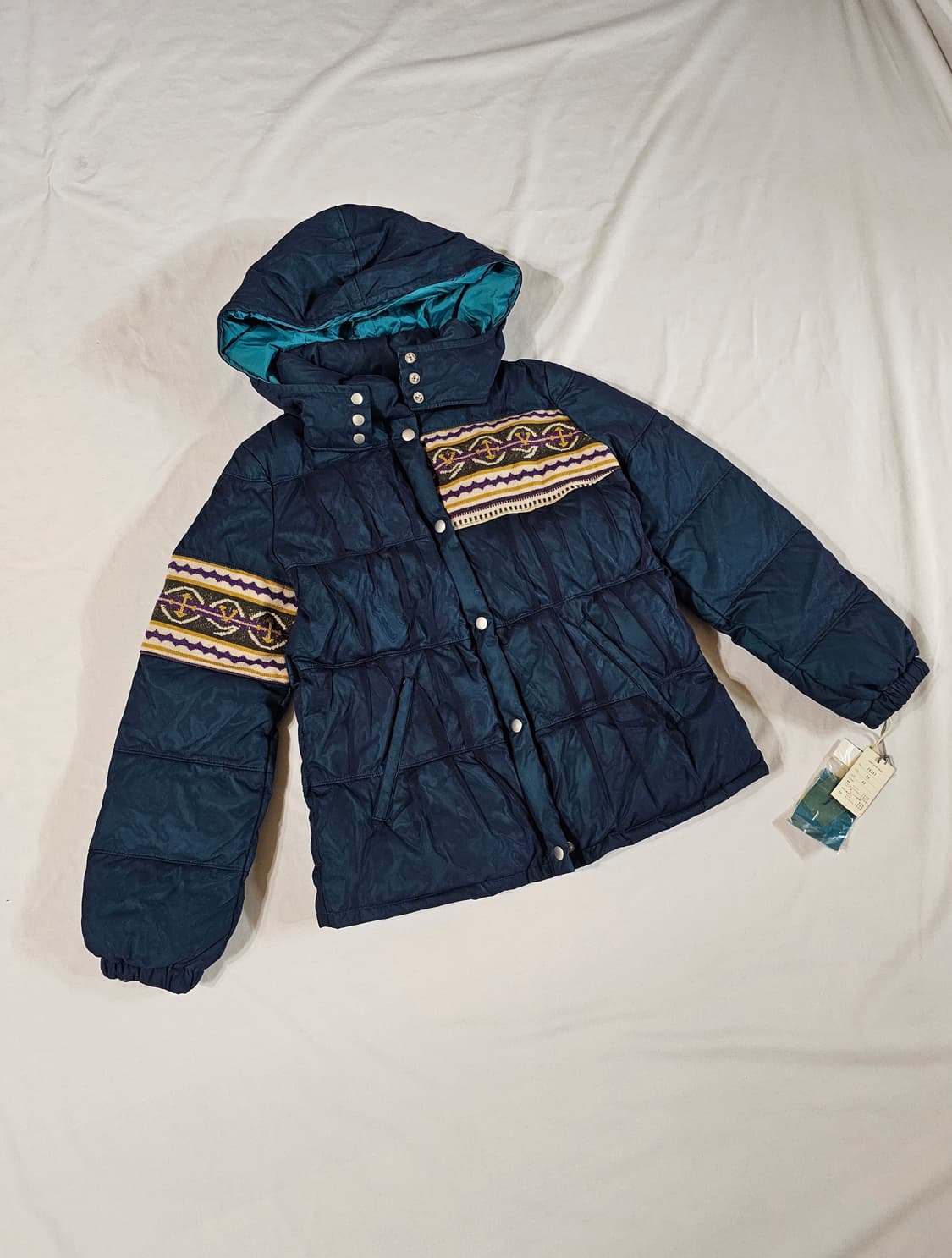 [40] 일본 빈티지 레트로 니트 배색 튤 메쉬 레이어드 패딩 다운 점퍼 상품이미지1