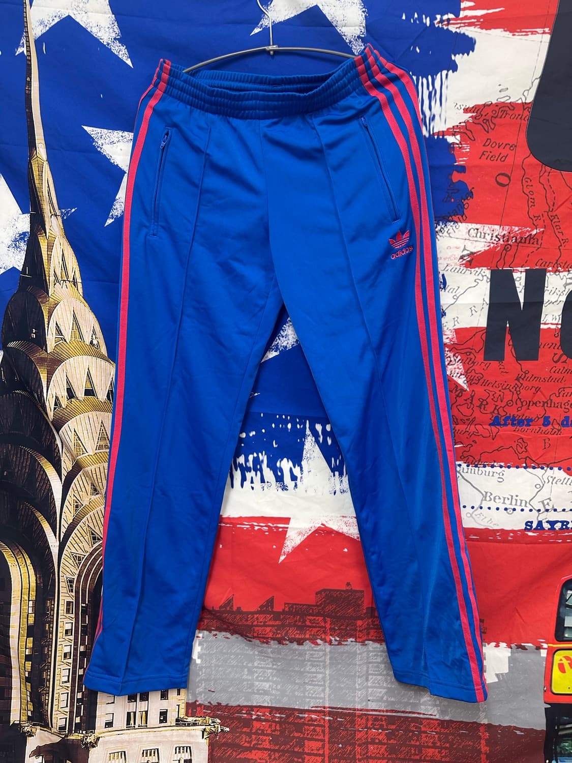 아디다스 블루 핑크라인 불꽃 트레이닝팬츠 Xs85 상품이미지1