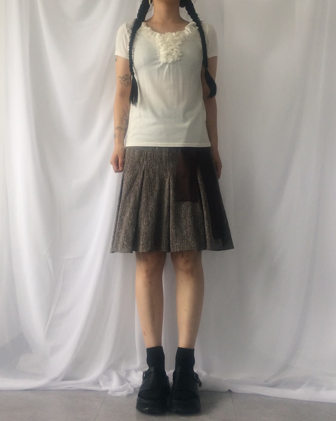 Tied woolen flare mid iskirt 상품이미지5