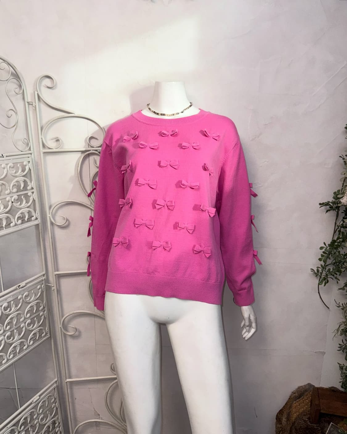 O’2ND vivid pink ribbon trimmed knit 상품이미지2