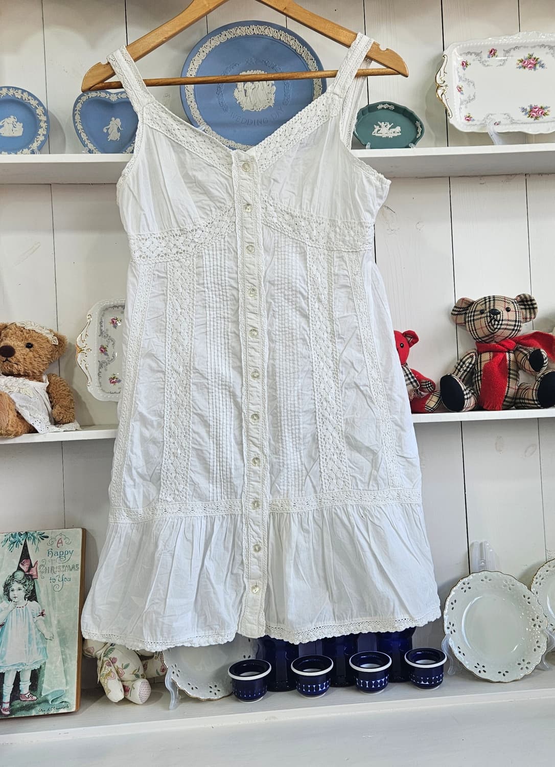 코튼 레이스 슬리브리스 원피스 상품이미지2