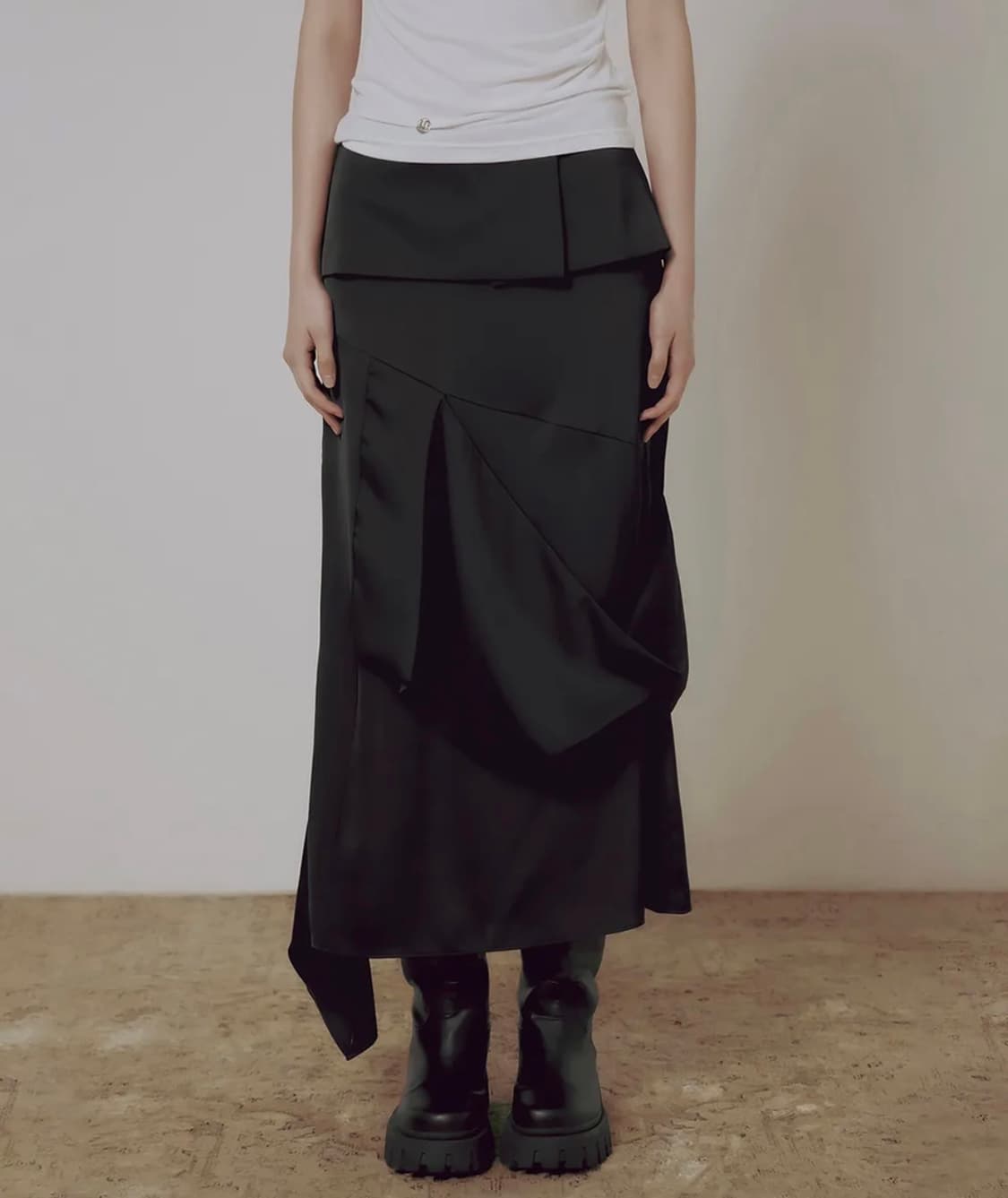 플레어업 드레이프 레이어드 맥시 롱스커트 블랙2웨이프릴언발트임검정치마미디 상품이미지8