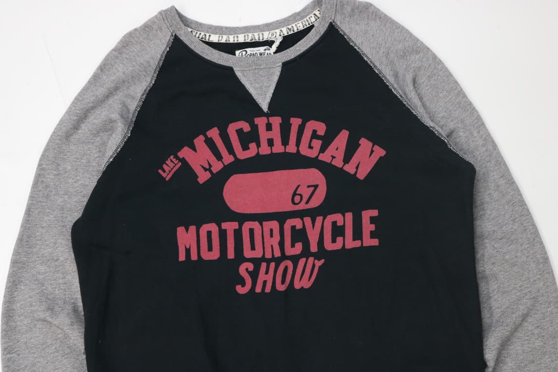 Paopao Wear 빈티지 미시간 모터사이클 배색 래글런 맨투맨 (F) 상품이미지3