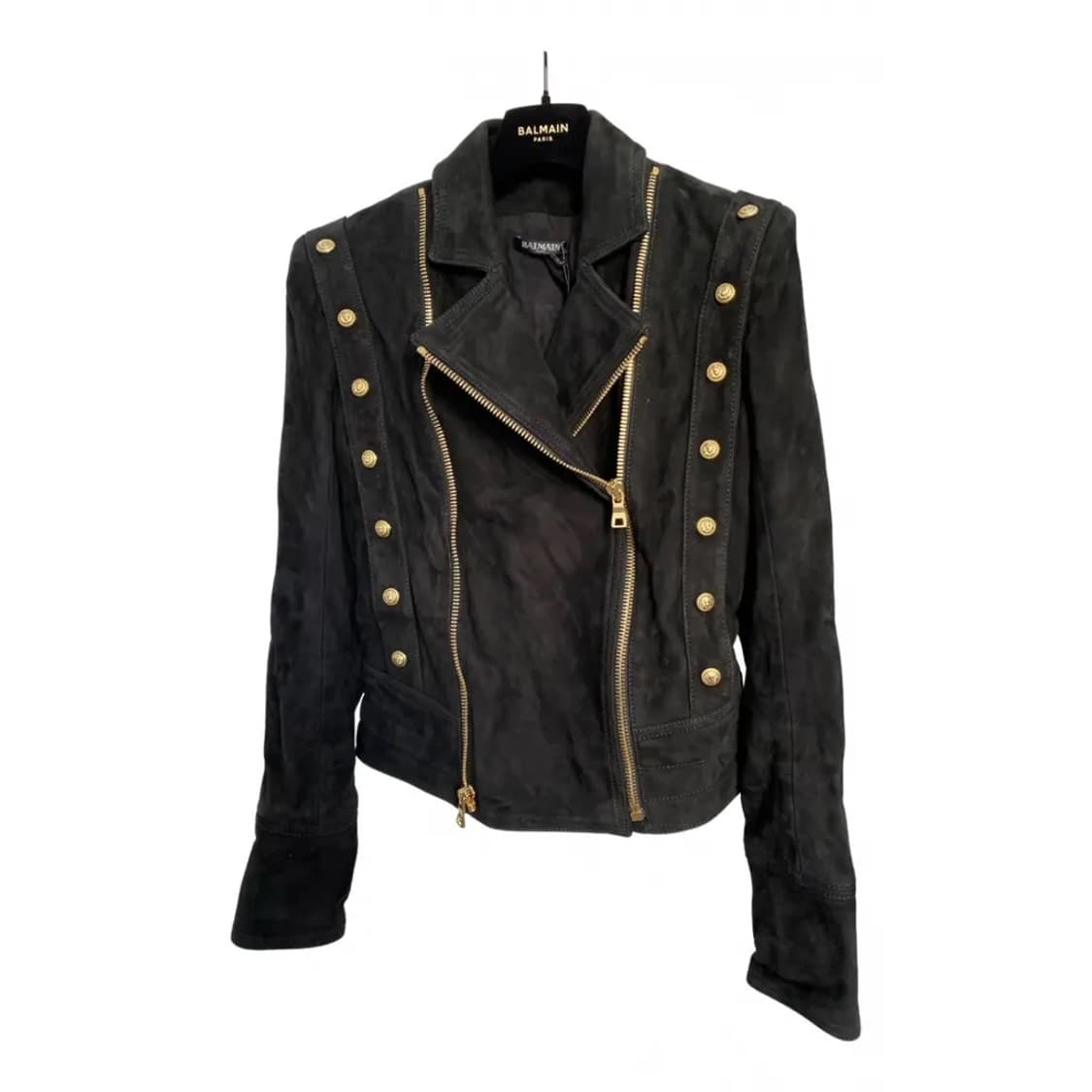 Balmain 발망 블랙 레더 금장 버튼 나폴레옹 자켓 상품이미지1