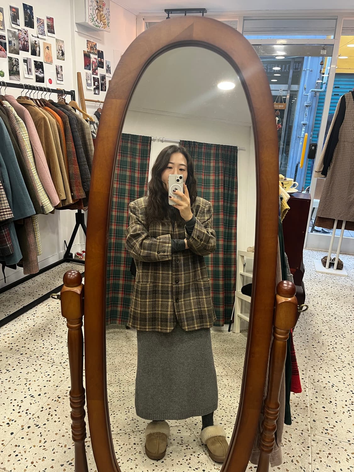 아미엘 체크 노카라자켓 상품이미지4