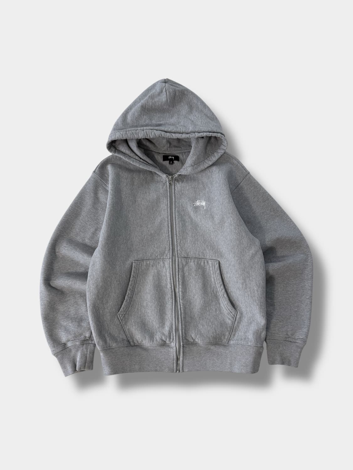 스투시 재팬 루즈핏 애쉬 헤더 스탁 로고 해비스웻 후드집업 상품이미지1