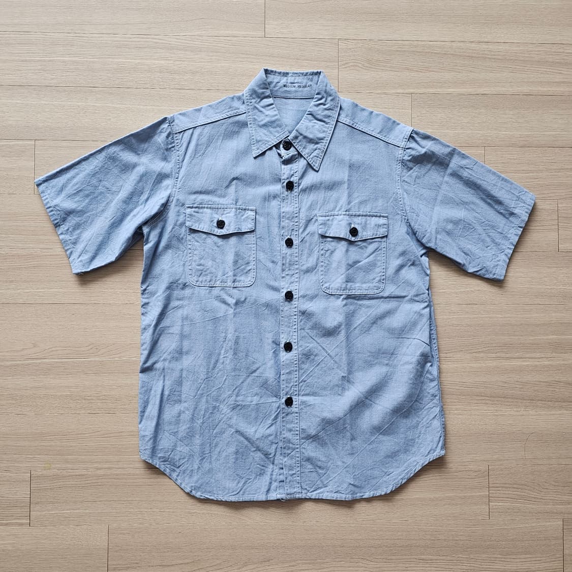95 M ) 마린버튼 반팔 셔츠 연청 라이트블루 워싱 마린룩 상품이미지1