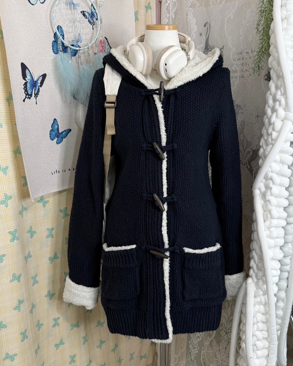 네이비 뽀글이 후드 떡볶이 더플 가디건 상품이미지3