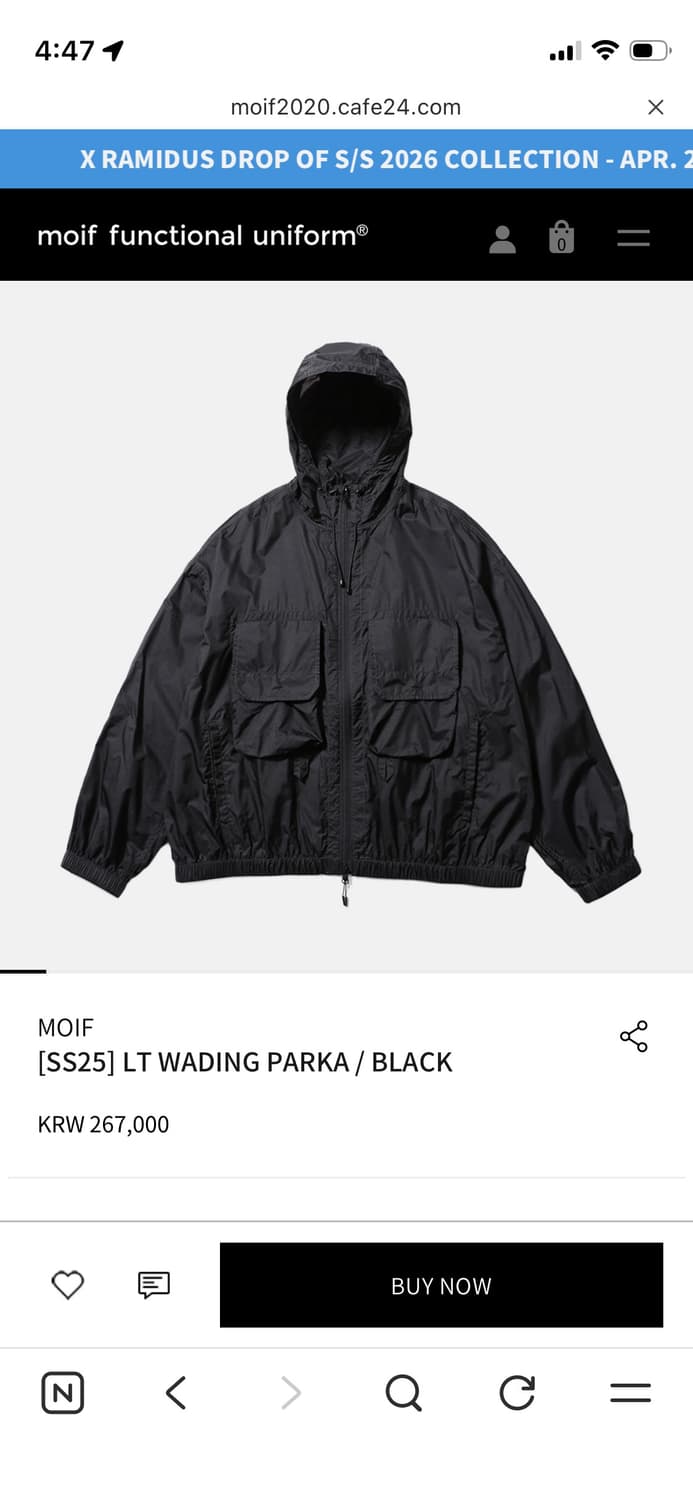 모이프 [SS25] LT WADING PARKA / BLACK 3사이즈 상품이미지1