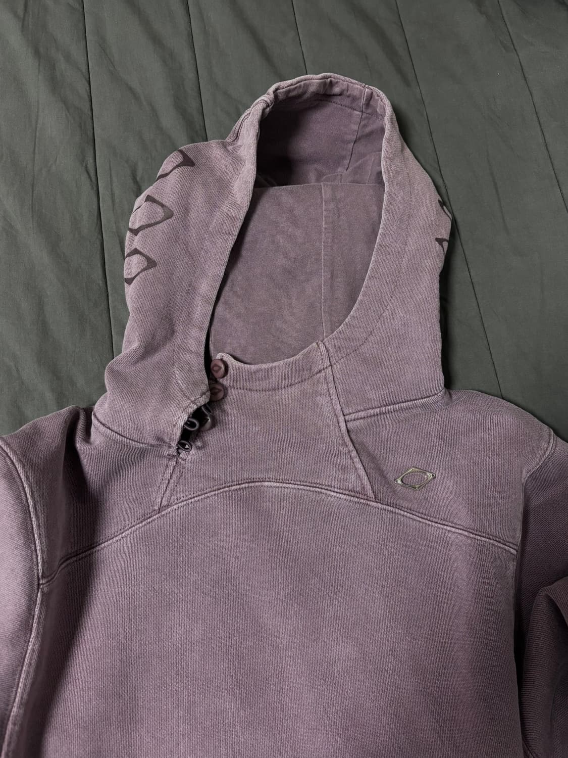 미스치프 사이드 버튼 업 크롭 후드 워시드 레드 브라운 상품이미지3