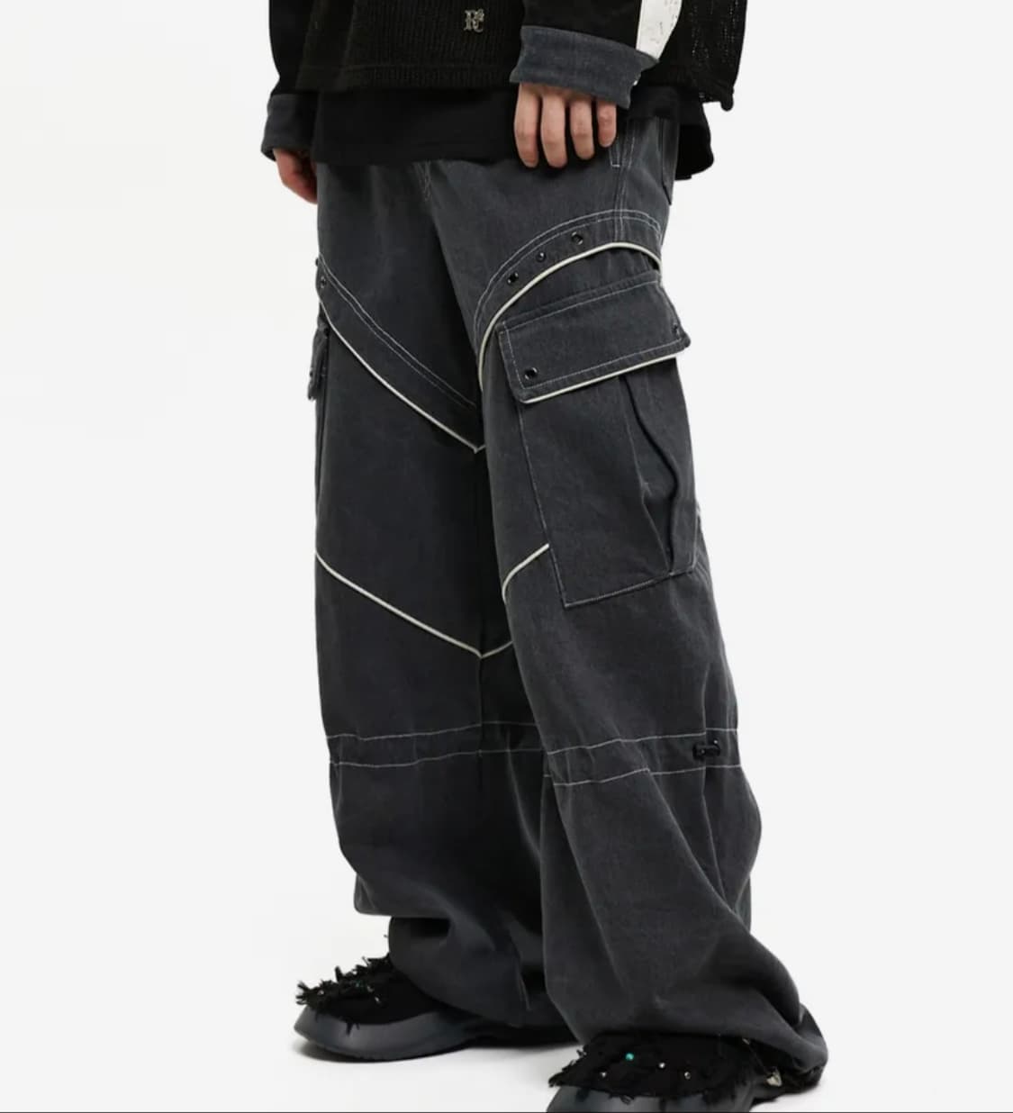 알에스에스씨 무릎 스트링 데님 팬츠 그레이 1사이즈 (새상품) 상품이미지1