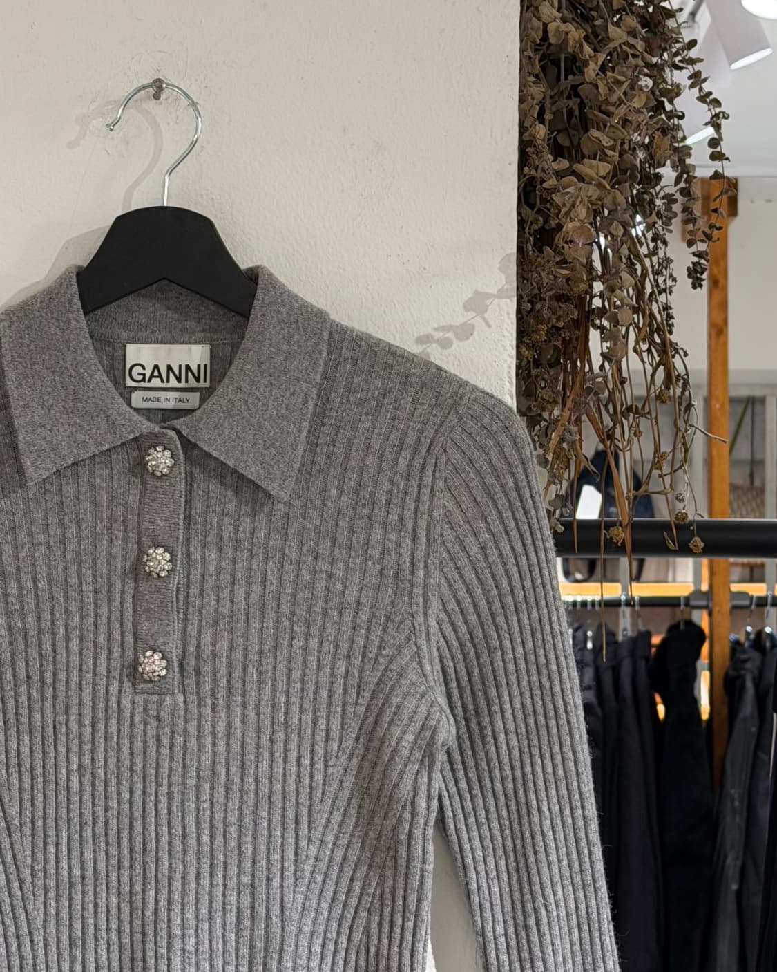 가니 그레이 립니트 스냅버튼 롱슬리브 탑 상품이미지3