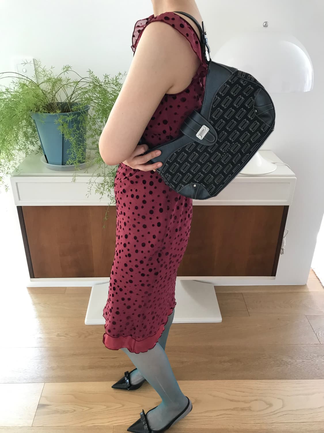 vintage burgundy dot one-piece 상품이미지4