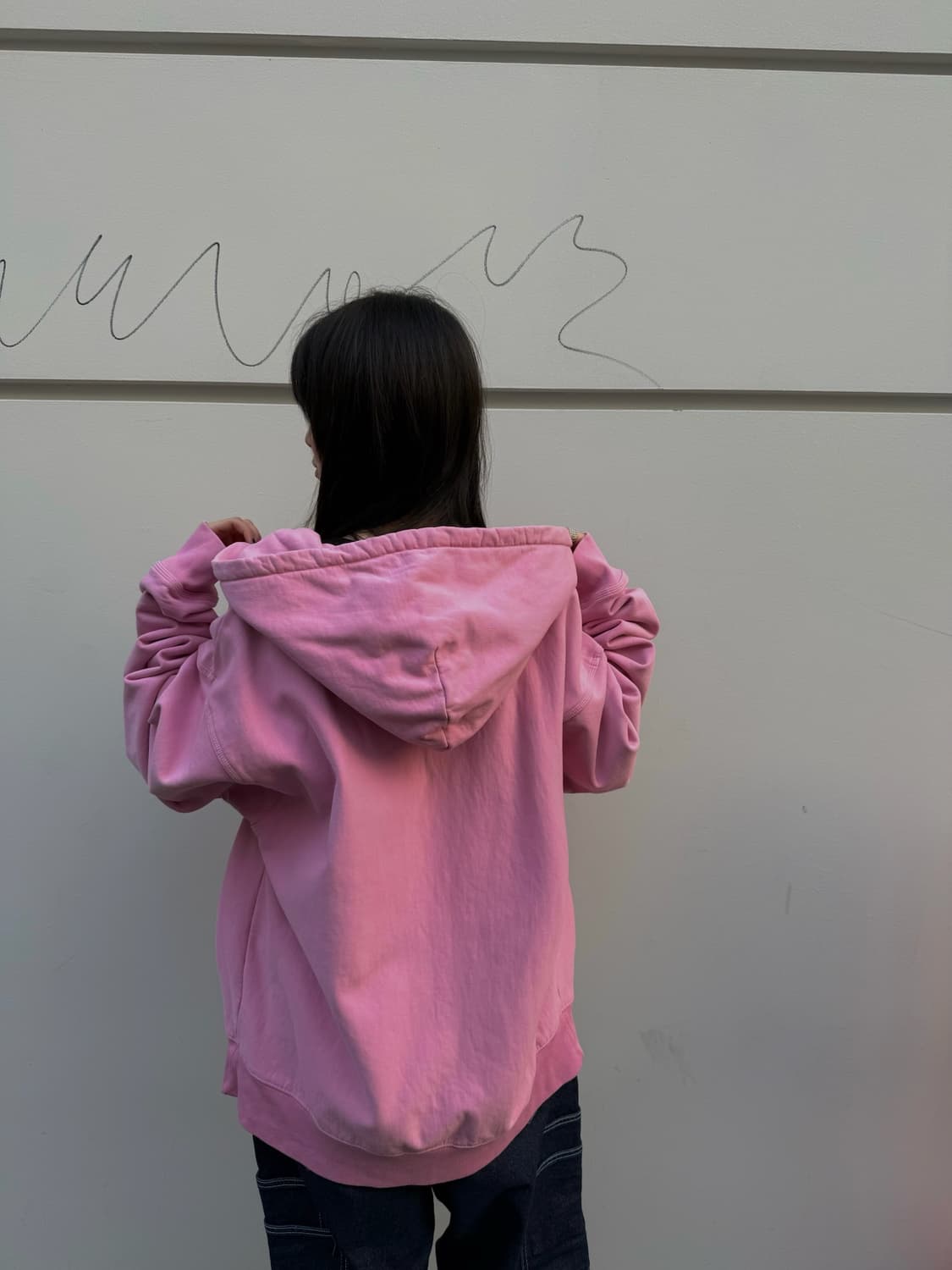 스투시 스탁 로고 핑크 오버핏 후드집업 상품이미지5