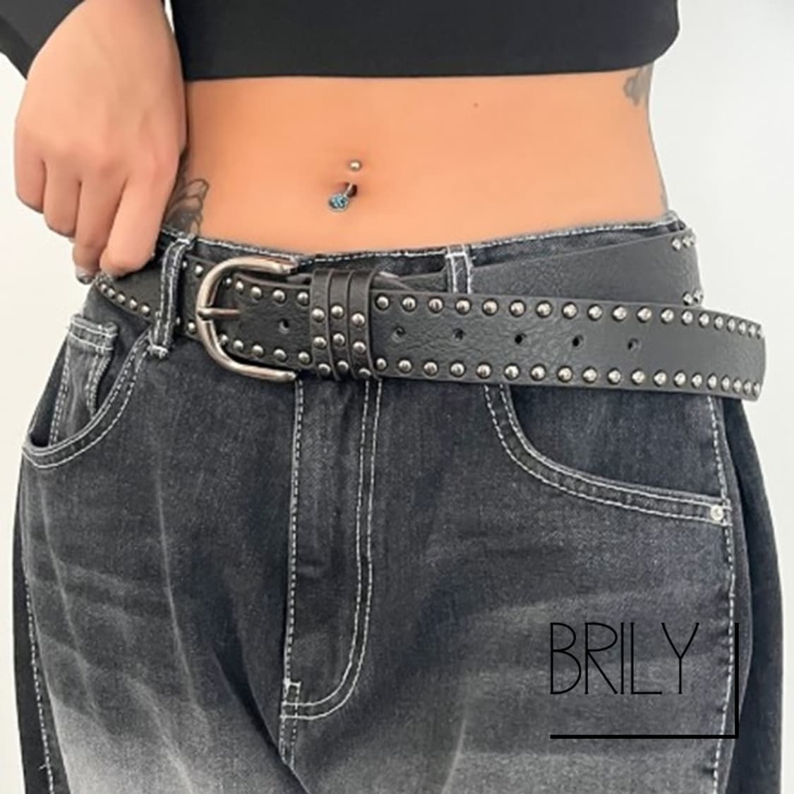 [Unisex] GOA 더블 아일렛 스터드 y2k 레트로 가죽 벨트 상품이미지1
