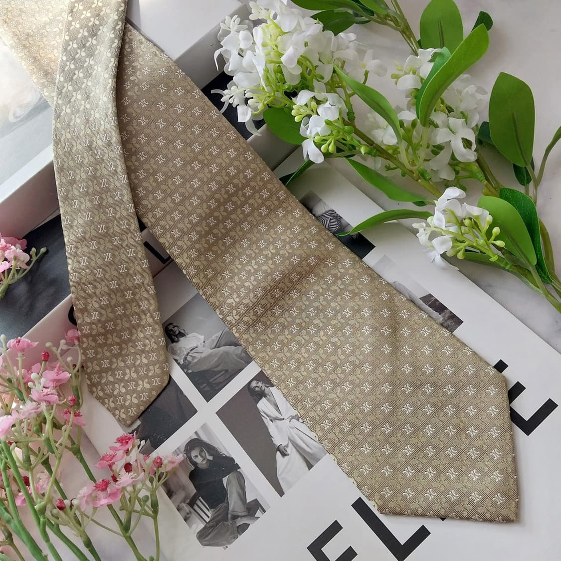 셀린느 실크 트리오페&나비 올오버 넥타이 8.9cm A+~A등급K1892 상품이미지3