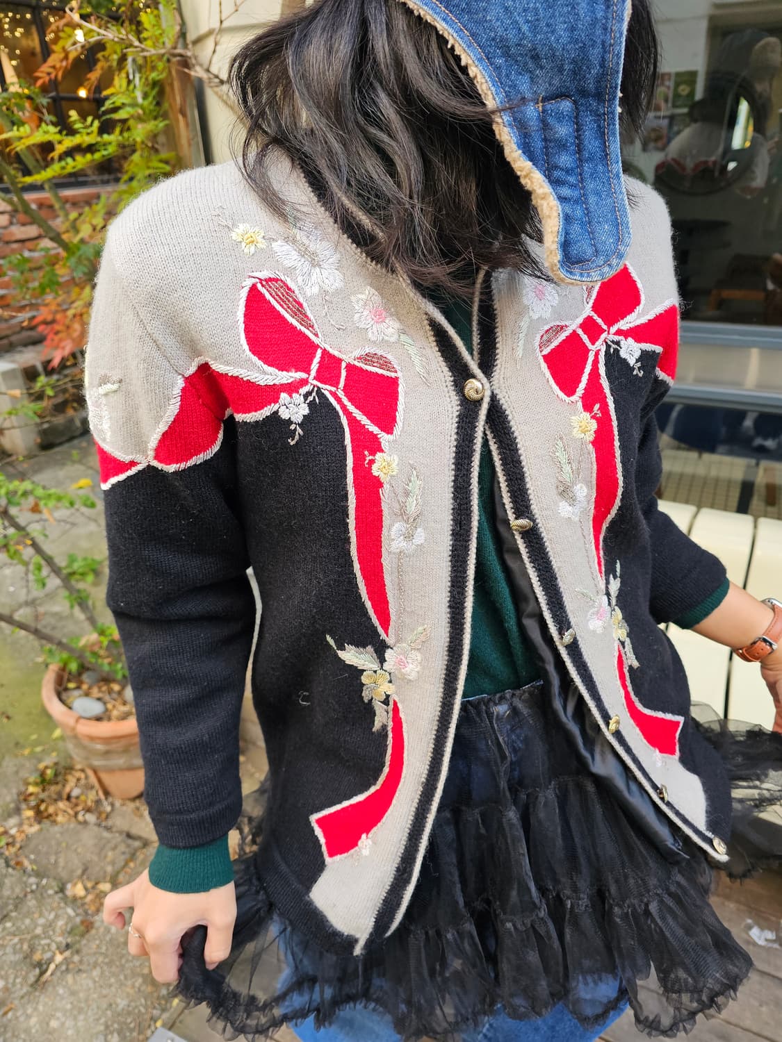 Verdi 유럽 리본 자수 울 가디건 상품이미지3